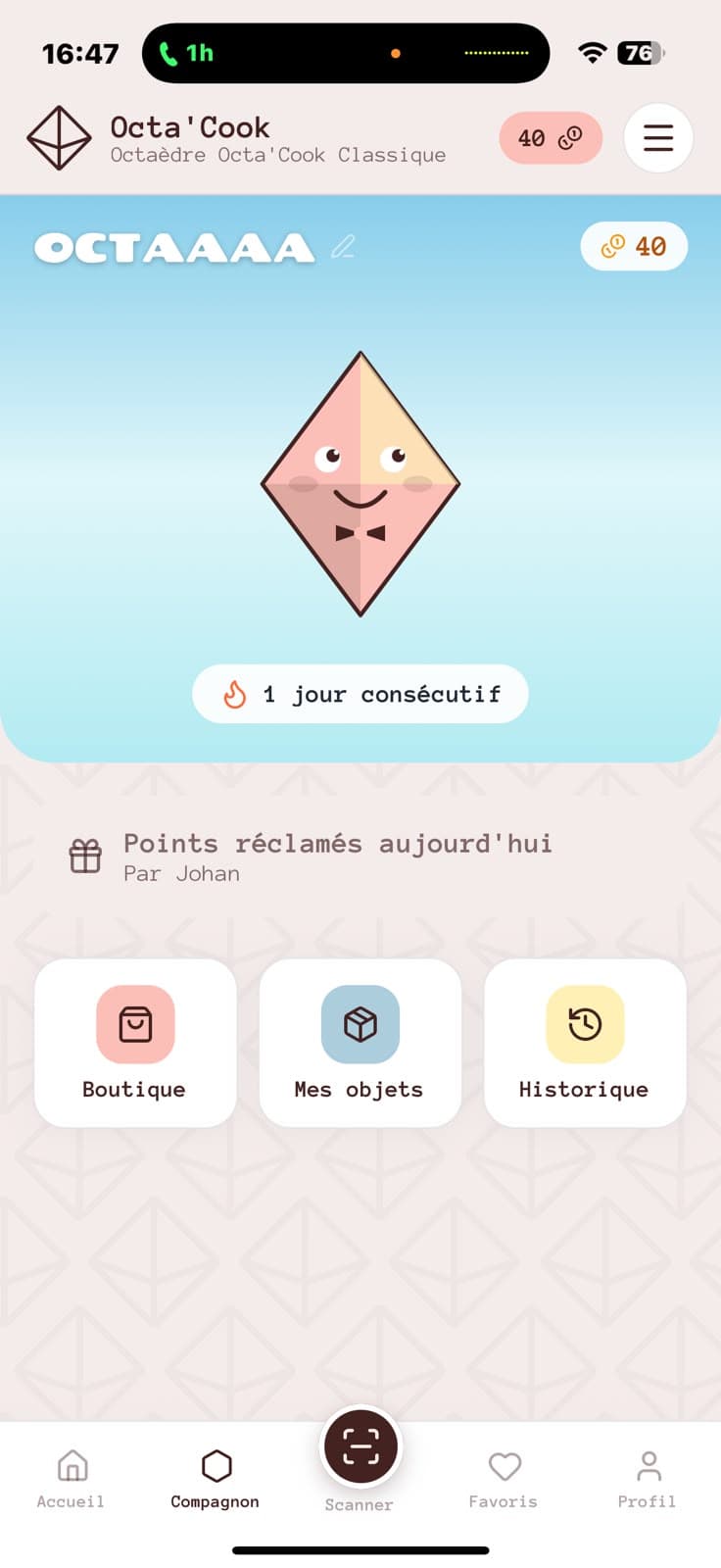Écran du compagnon OCTA’COOK