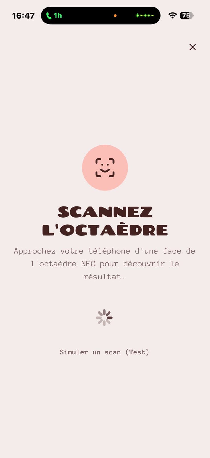 Écran de scan de l’application